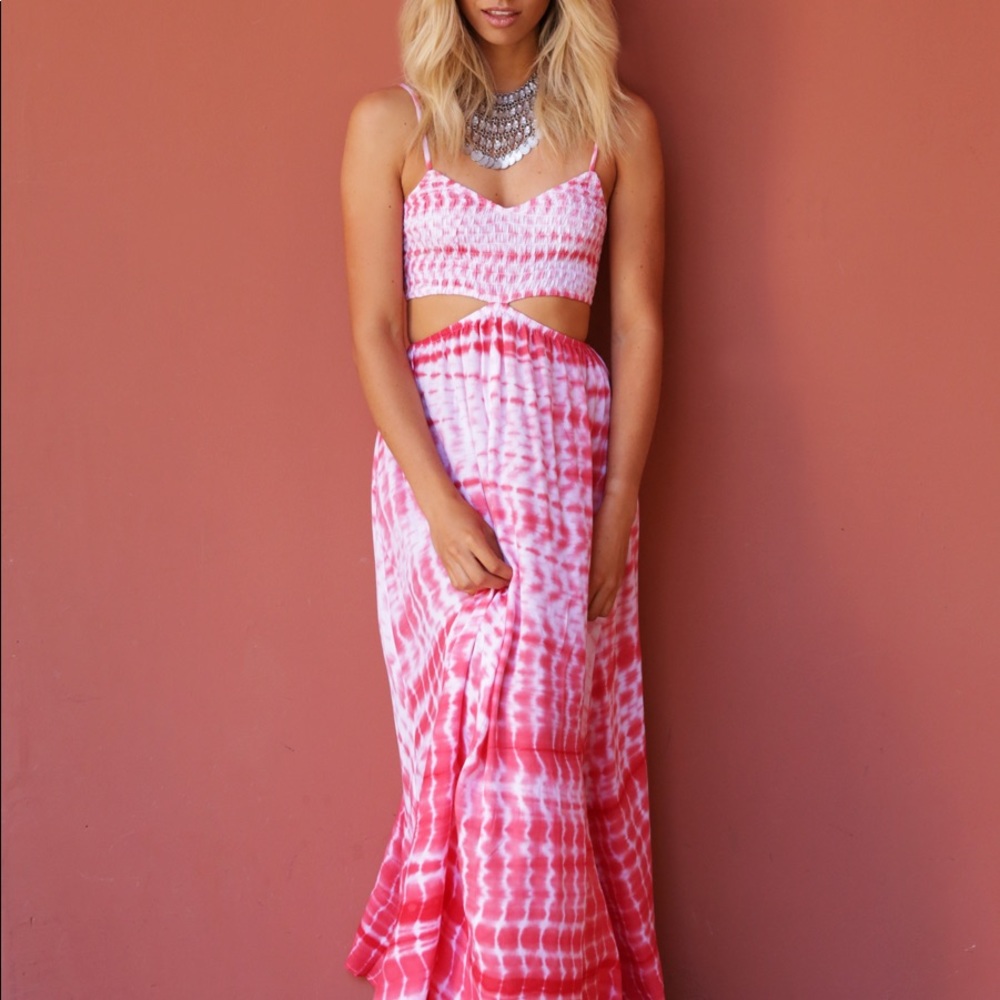 Tie dye maxi dress with cut outs